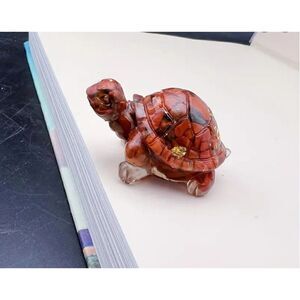 New!  Crushed Genuine Crystal Stone and Resin Turtle in Red Jasper